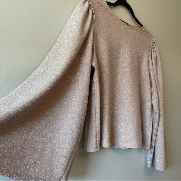 Express Long Sleeve Shimmer Draped Blouse - Picture 2 of 7